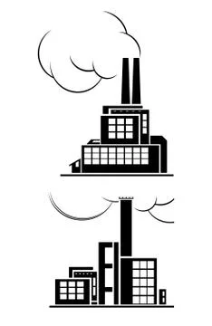 Set of two vector plant icons with smoke. Conceptual ecologic design. Stock-Illustration