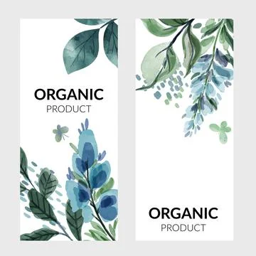 Set of two vertical banners with blue watercolor florals Stock Illustration