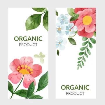 Set of two vertical banners with red watercolor florals Stock Illustration