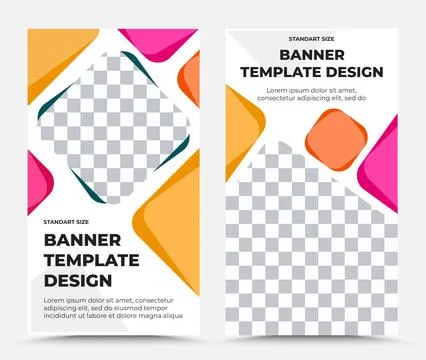 Set of two vertical vector banner templates in pink black green orange on whi Stock Illustration