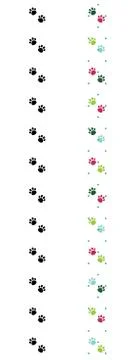 Set of Two vertical Vector seamless borders with colorful cat paw dog paw. Pink Illustrazione stock