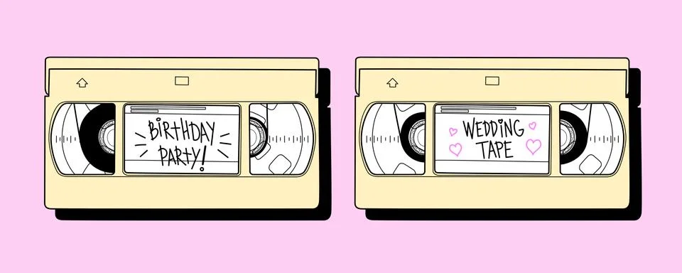 Set of two VHS cassettes with notes Иллюстрация