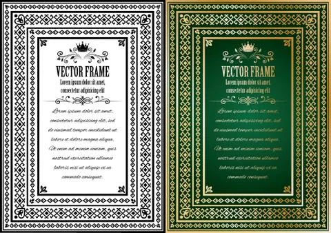 Set of two vintage ornate frames with sample text. Stock Illustration