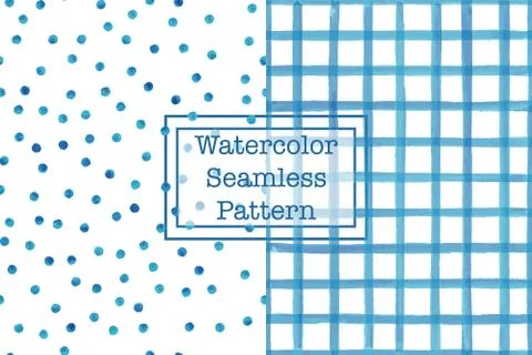 Set of two watercolor seamless patterns, blue color. Stock Illustration
