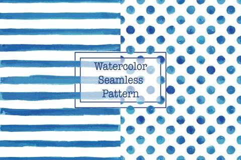 Set of two watercolor seamless patterns, blue color. Stock Illustration