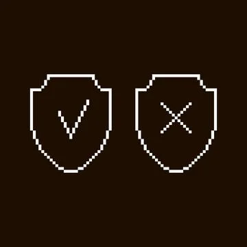 Set of two white shields with tick and cross icons Stock Illustration