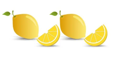 Set of two yellow fresh lemons fruit with green leaf, a fresh juicy lemonl... Stock Illustration