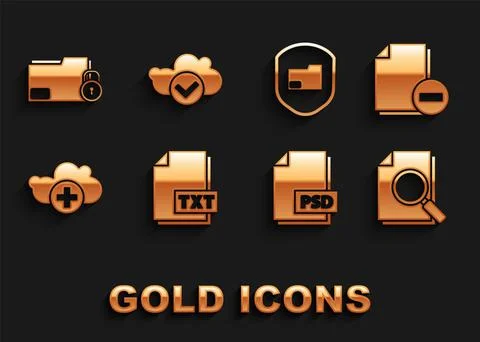 Set TXT file document, Document with minus, search, PSD, Add cloud, folder Illustrazione stock