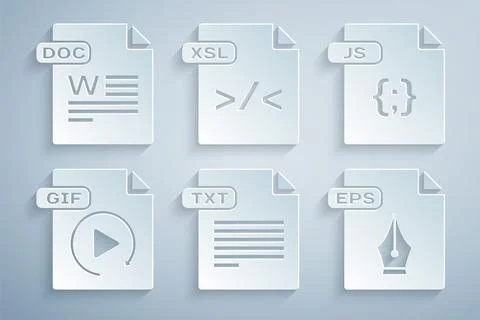 Set TXT file document, JS, GIF, EPS, XSL and DOC icon. Vector 库存插图