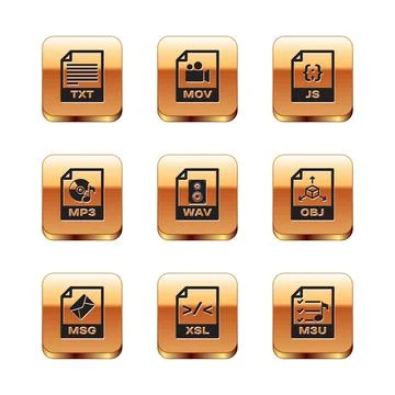 Set TXT file document, MSG, XSL, WAV, MP3 and JS icon. Vector 库存插图