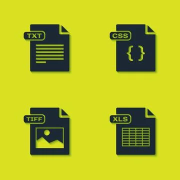 Set TXT file document, XLS, TIFF and CSS icon. Vector イラスト素材