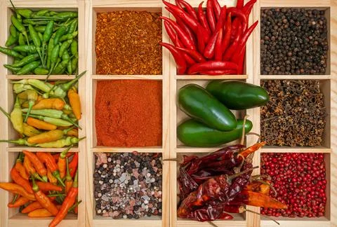 Set of types of peppers Stock Photos