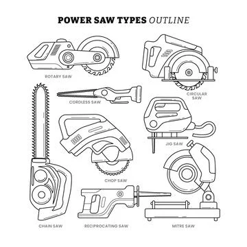 Set types of Power Saw outline set collection with line art style, aaaa, fl.. Stock Illustration