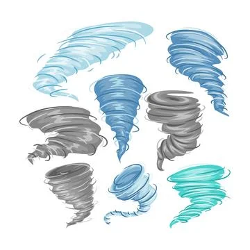 Set of Typhoon, Cyclone, Hurricane and Storm Vector Illustrations, tornado .. Stock Illustration