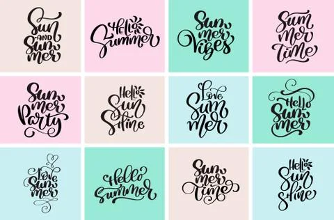 Set typographic hello summer designs. Hand drawn vector calligraphic text design Stock-Illustration