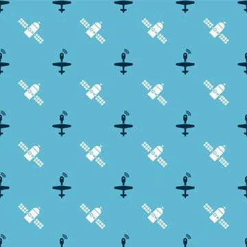 Set UAV Drone and Satellite on seamless pattern. Vector 스톡 일러스트