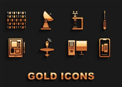 Set UAV Drone, Screwdriver, Smartphone, mobile phone, Computer monitor, Graphic Illustrazione stock