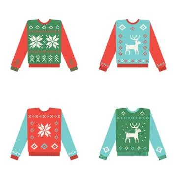 Set of ugly christmas sweaters with winter pattern Illustrazione stock