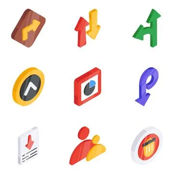 Set of Ui and Ux Flat Isometric Icons Stock Illustration