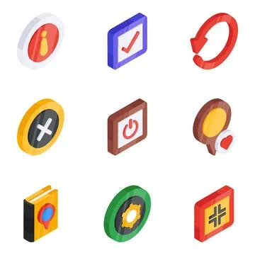 Set of Ui Flat Isometric Icons Stock Illustration