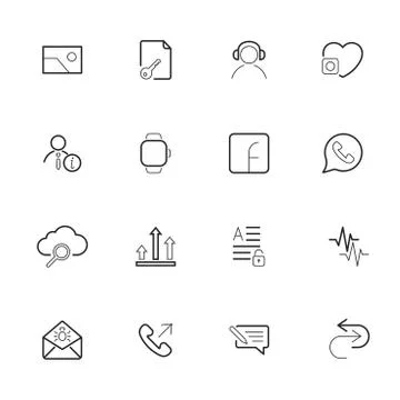Set of UI modern flat thin icons. Icon set with editable stroke. 스톡 일러스트