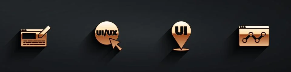 Set UI or UX design, , and Website statistic icon with long shadow. Vector 스톡 일러스트
