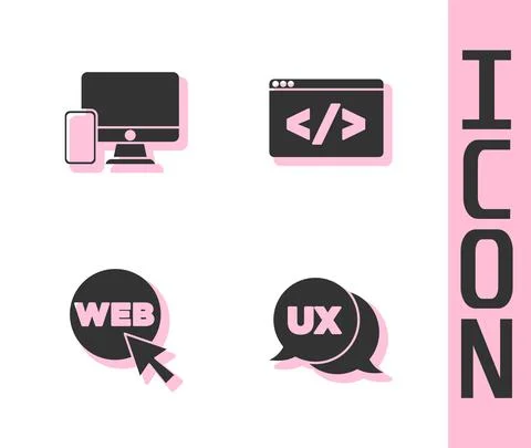 Set UI or UX design, Monitor and mobile, Web graphic and Front end development 스톡 일러스트