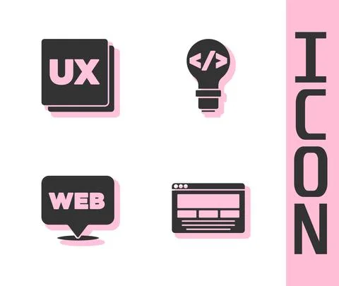 Set UI or UX design, , Web and graphic and Front end development icon. Vector Illustrazione stock