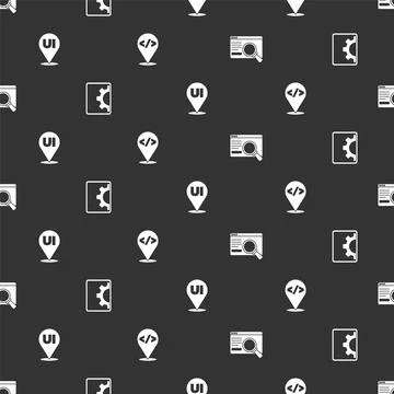 Set UI or UX design, Web development, and Front end on seamless pattern. Vector Stock Illustration