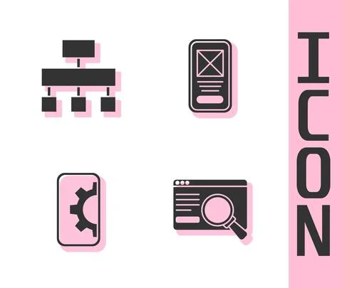 Set UI or UX design, Site map, Web development and icon. Vector Stock Illustration
