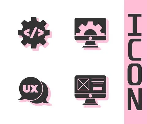 Set UI or UX design, Front end development, and Web icon. Vector Illustrazione stock