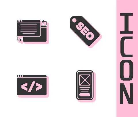 Set UI or UX design, , Front end development and SEO optimization icon. Vector Stock Illustration