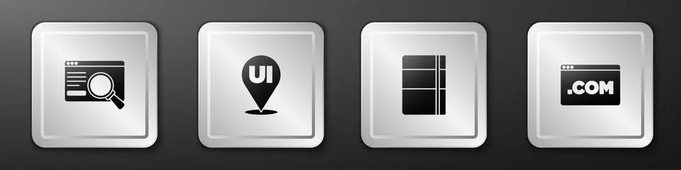 Set UI or UX design, , Sketchbook album and icon. Silver square button. Vector Stock Illustration