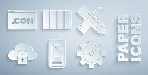 Set UI or UX design, Crossed ruler and pencil, Cloud computing lock, Website  Stock Illustration