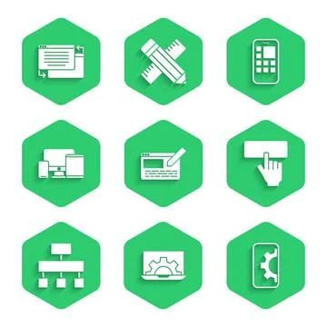 Set UI or UX design, Web development, Keyboard, Site map, Monitor, mobile Stock Illustration