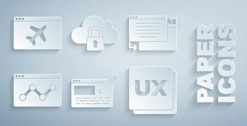 Set UI or UX design, Website statistic, Cloud computing lock and template icon イラスト素材