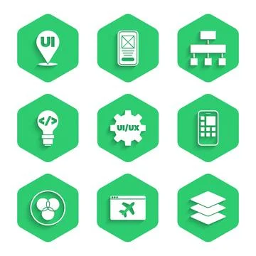 Set UI or UX design, Website template, Layers, Mobile Apps, RGB and CMYK color Stock Illustration