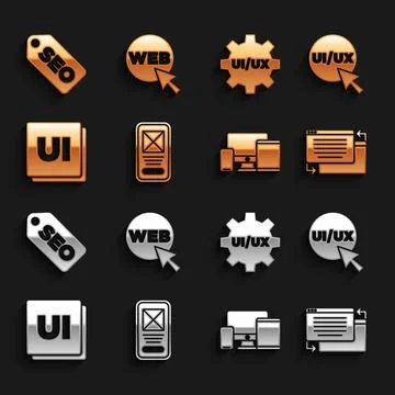 Set UI or UX design, Monitor, mobile, tablet, SEO optimization and Web and Stock Illustration