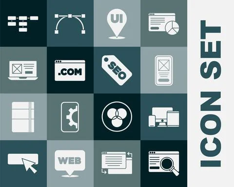 Set UI or UX design, Monitor, mobile, tablet, Site map and SEO optimization icon イラスト素材