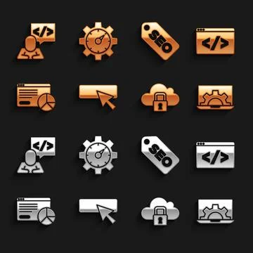 Set UI or UX design, Front end development, Web, Cloud computing lock, Website Stock Illustration