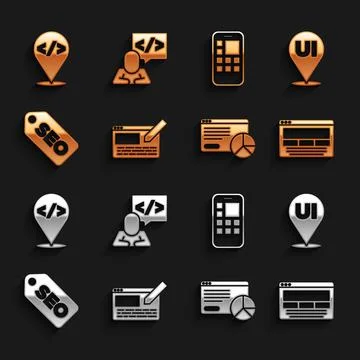 Set UI or UX design, Website statistic, SEO optimization, Mobile Apps, Front end Stock Illustration