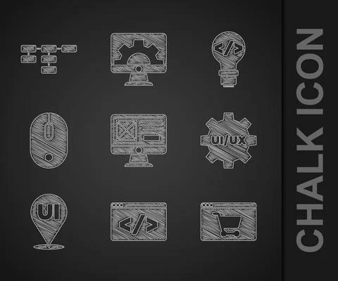 Set UI or UX design, Front end development, Online shopping screen, Computer Illustrazione stock