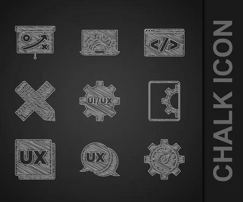 Set UI or UX design, Website statistic, development, Crossed ruler and pencil 库存插图