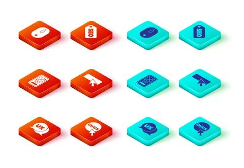 Set UI or UX design, SEO optimization and Computer mouse icon. Vector Illustrazione stock