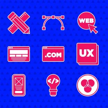 Set UI or UX design, Front end development, RGB and CMYK color mixing, Web Illustrazione stock