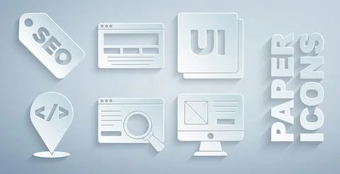Set UI or UX design, Front end development, and SEO optimization icon. Vector Illustrazione stock