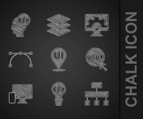 Set UI or UX design, Front end development, Site map, Monitor and mobile, Bezier Illustrazione stock