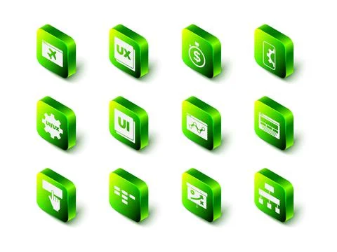 Set UI or UX design, Time is money, Web development, Site map, Website statistic Stock Illustration