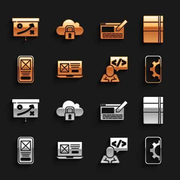 Set UI or UX design, Sketchbook album, Web development, Front end, Planning Stock Illustration