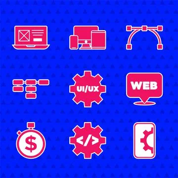 Set UI or UX design, Front end development, Web, and graphic, Time is money Stock Illustration